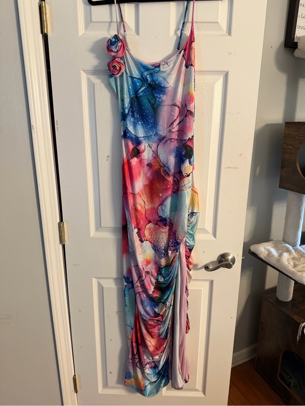 Fashion Nova Multicolor Watercolor Print Maxi Dress